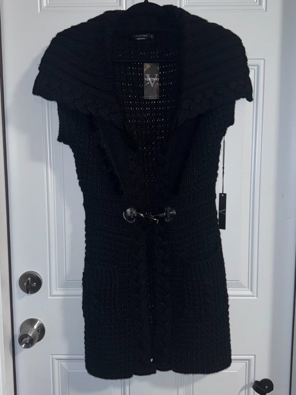 Vertigo Ladies Chunky Knit design black sweater dress with dramatic cowl neck